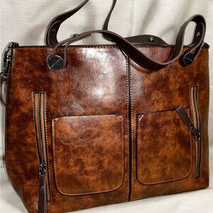 Elegant Unisex Cognac Brown Vegan (Faux) Leather Bag